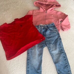 Babygirl Ralph Lauren, pink hoodie, and red tee with Zara jeans !! 12 months